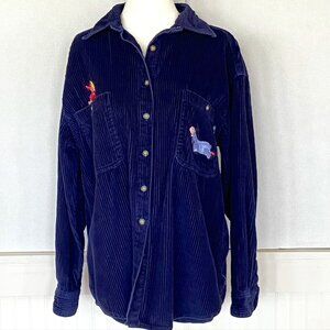 Pooh Navy Blue Corduroy Button Down Sz S